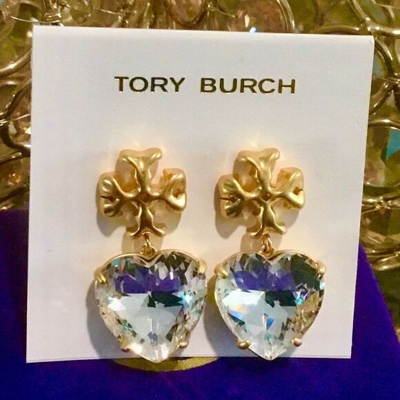 TORY BURCH ROXANNE HEART DIAMOND CRYSTAL EARRINGS - Picture 2 of 7